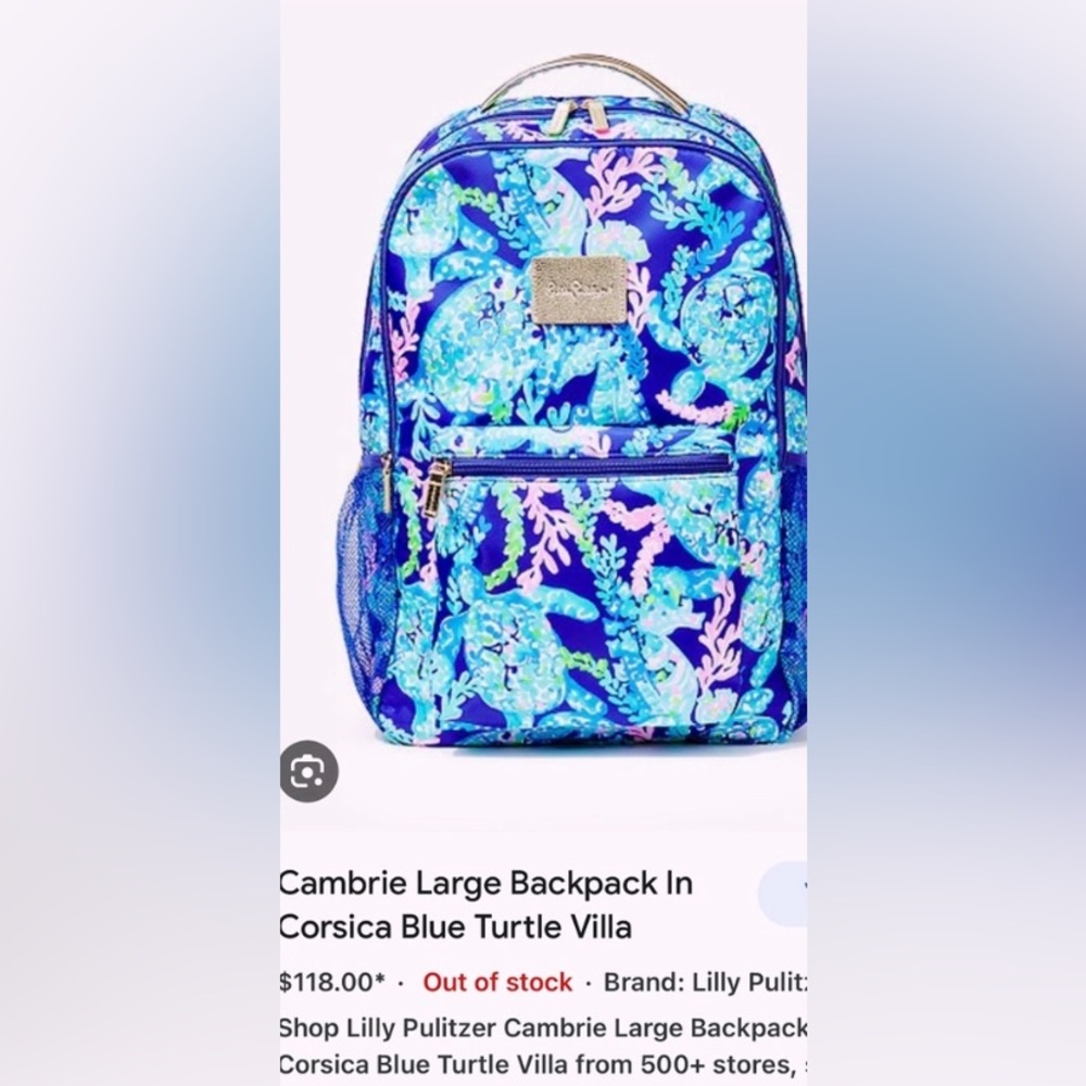 Lilly Pulitzer Cambrie Large Backpack in Corsica Blue Turtle Villa